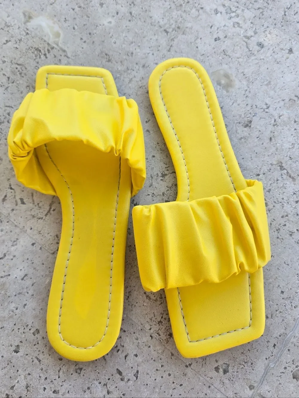 Yellow Ruched Slide Sandals - Women